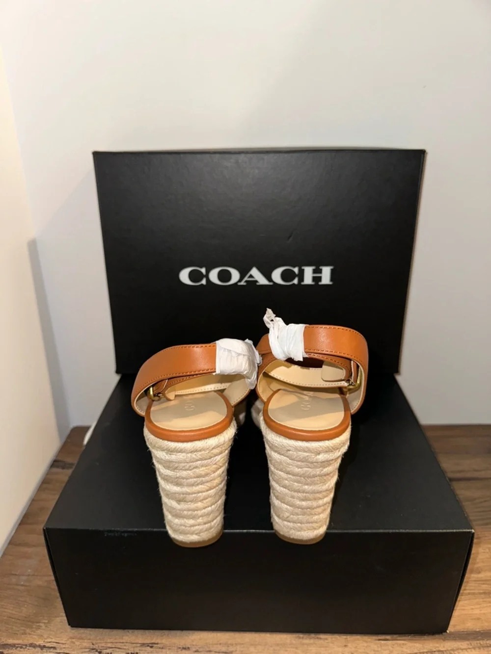 COACH Tan & Signature Canvas Espadrille Wedge Sandals - Picture 4 of 6